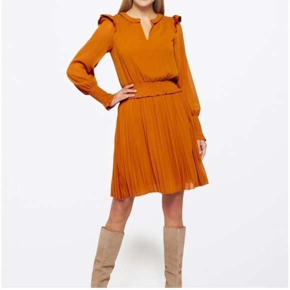 Scotch & Soda Smocked Mini Dress in Pumpkin Spice - Picture 1 of 16